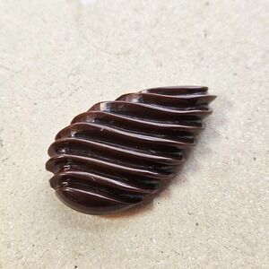 Vintage Art Deco Carved Bakelite Brown Ribbed Dress Clip Made in USA 1930s 1940s